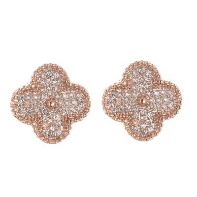 China Wholesale Vintage Fashion Classic 925 Sterling Silver Four-leaf Grass Shape Diamond Zircon Earrings Jewelry for sale