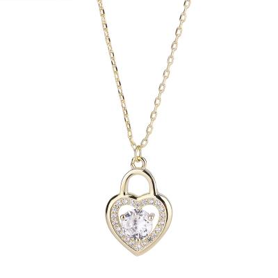 China Wholesale Cute Fashion Charm Factory Jewelry Fashion Love Lock Diamond Pendant Necklace for sale