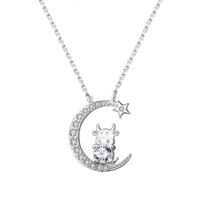 China S925 Factory Fashion Cute Princess Zodiac Cow Diamond Pure Silver Clavicle Chain Female Charm Jewelry for sale