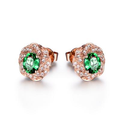 China Cute Fashion Tourmaline Earrings Plating 925 Sterling Silver Green Zirconia Palace Culture Female Ear Studs Women's Jewelry for sale