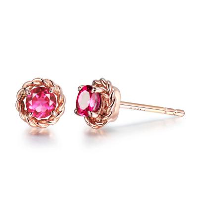 China Cute Fashion Color Ruby Copper Zircon Plating 18K Gold Plated Zircon Palace Culture Ear Studs Women Jewelry for sale