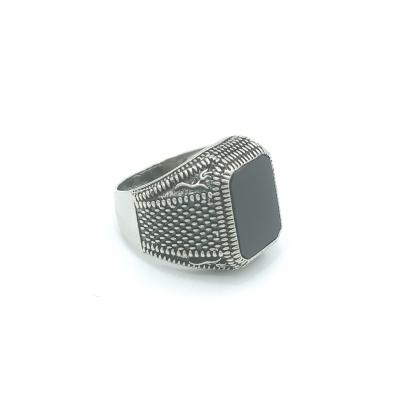 China Factory Wholesale Charming CLASSIC Black Silver Men's Square Agate S925 Retro Ring for sale