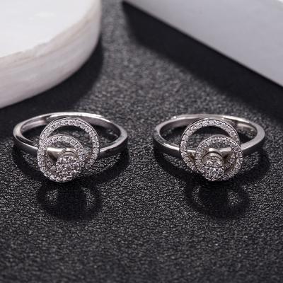 China Ring S925, women's double ring, factory wholesale sterling silver ring romantic rotating floating ring for sale