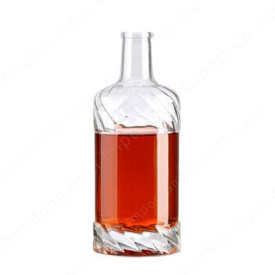 China Beverage LOGO Liquor Glass Bottle Stripe Custom Engraved Carving Design Bottle For Tequila Whiskey With Cork Cap for sale