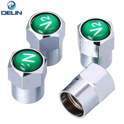 China All Chrome Schrader Valve Stem Tire Valve Covers Plated With Green N2 Hexagon Logo Universal Fit For Car, Truck, SUV, Motorcycle, Bike for sale