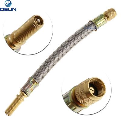 China Braided Tire Valve Extension 180mm Stainless Steel Hose Car Tire Valve Stems Extensions Tube Adapter for sale