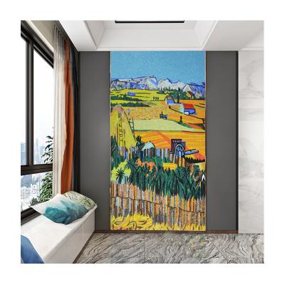 China ZF Parquet Customized Mozaic 100% Handmade Landscape Oil Painting Art Slab Murals To Be Cut Art Glass Mosaic Wall Mural Decor for sale