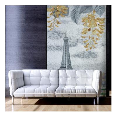 China ZF parquet customized design Eiffel Tower puzzle 3d mosaic slab handmade luxury mural art wall tiles for living room for sale