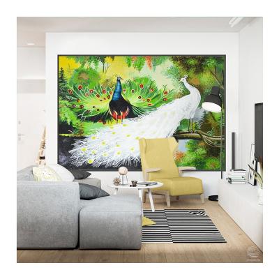 China ZF Parquet Mosaic Art Supplies Luxury Peacock Mosaic Wall Panel Living Room Wall Murals Beautiful for sale