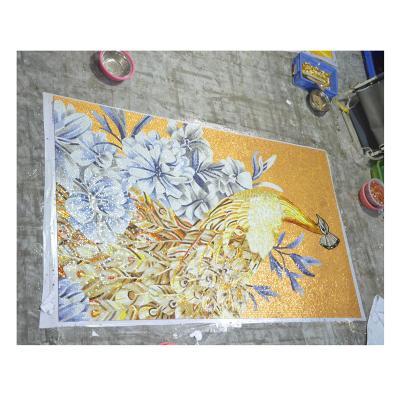 China ZF Factory Price Art Gold Mosaic Background Peacock Mosaic Picture Peacock Mosaic Tiles Pattern For Wall Decor for sale