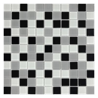 China ZF Parquet 25*25*4mm Bathroom Tile Crystal Mosaic Decor White Black And Gray Mosaic Glass Tiles Swimming Pool Slab And for sale