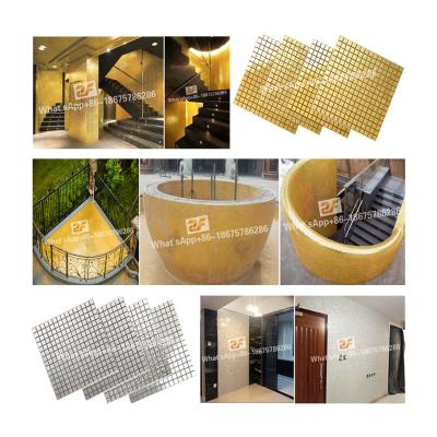 China ZF Luxury Parquet Gold and Silver Glass Mosaic Slabs Gold Leaf Glass Mosaic Tiles for Wall Decor for sale