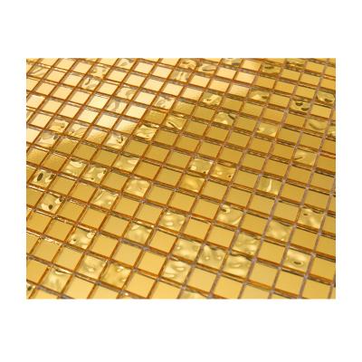 China ZF Parquet 15x15mm Wave Gold Mosaic Tile Mesh Sheets Mosaic Tiles Flat Mixed Gold Backging Bathroom Wall Decor for sale