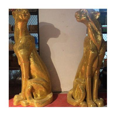 China Art ZF Art craft mosaic tiles with leopard decoration gold leopard for shop or hotel decor for sale