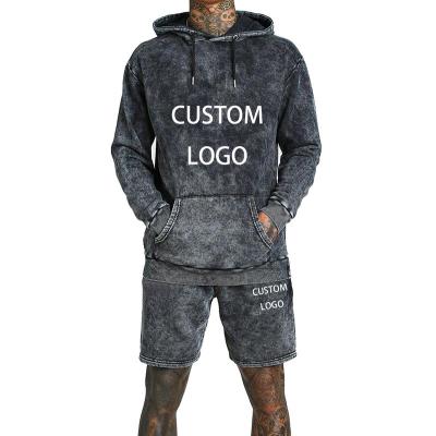 China Latest Breathable Shorts Sweat Suit Mens Jogging 2 Piece Custom Print Shorts Tracksuits Set Acid Wash Vintage Sweatsuits for sale