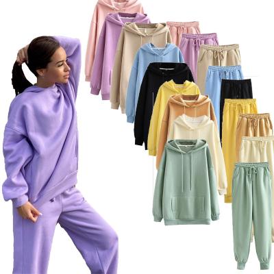 China 2023 Women Breathable Thick Plain Cotton Sweatsuits Women Two Piece Oversized Tracksuits Custom Set Seller for sale