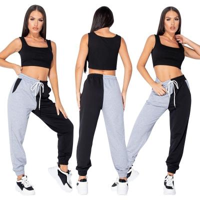 China Women's 2 Color Calf Anti-Wrinkle Cotton Length Two Toned Patchwork Jogger Pants High Quality Soft Women's Jogger Pants for sale