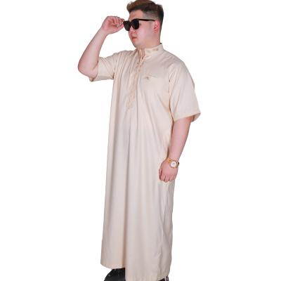 China 2023 Hot Sale 30005# Emboriding Islamic Clothing Men Canvas Muslim Thobe Jilabiya Khaleeji Men's Thobe for sale