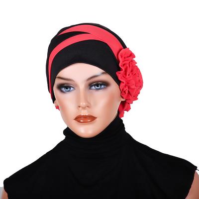 China Modest Muslimah Styling 2022 Arab Chiffon / Splice Muslim hijab turban lady hat inner hijab flower cotton dot wome for sale