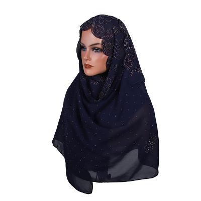 China 2022 Wholesale Polyester Fashion Pearl Chiffon Hijab For Muslim Women Islamic Head Scarf With Stone Malaysia Tudung Arab Shawl for sale