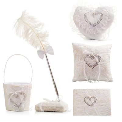 China Wedding decoration four-piece flower basket feather pen banquet bride ring pillow wedding supplies signature set for sale