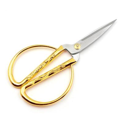 China Functional Craft Cutting Stainless Steel Dragon Relief Design Shears Multi Working Sewing Scissors Gold for sale