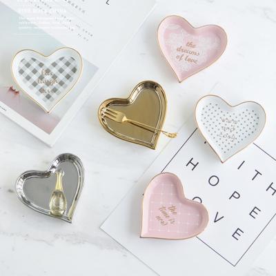 China Lovely heart shape ceramic cute tray decorative/wedding/jewelry display jewelry fancy tile INS style for sale