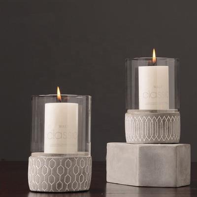 China Creative cement background small home appliance home decoration glass candlestick for sale