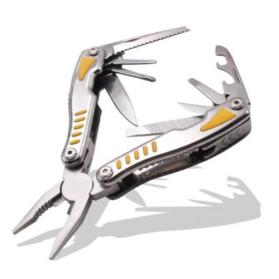 China Portable Outdoor Camping Exploring Tools Silver And Yellow Handle Household Multi Function Pliers With Screwdrivers, Crowbar, Knife for sale