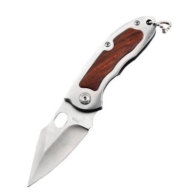 China Carry Camping Folding Pocket Knives Easy Hunting Small Wooden Blades Handle Hunting Wood Knife With Key Chain for sale