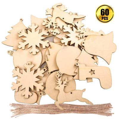 China Stocked six styles of wooden Christmas hanging decorations, suitable for DIY wooden Christmas tree decoration for sale