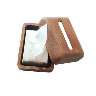 China Creative Minimalist Solid Wood Restaurant Tissue Box Black Walnut Custom Box Home Paper Box for sale