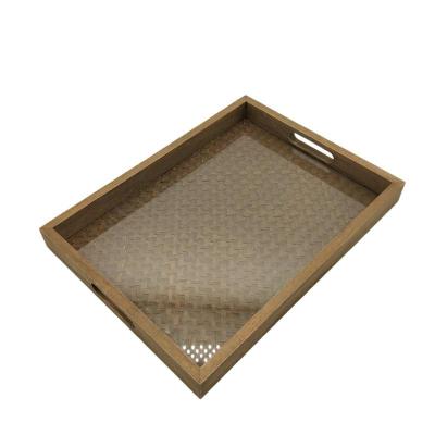 China Hotel home restaurant wooden tray with woven rattan used as a dinner dish in a hotel restaurant or a decorative dish for cake cheese for sale