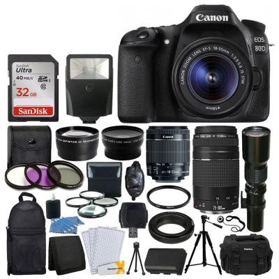 China Cheap Canon 80D DSLR Camera 9 Lens 18-55 STM +75-300 +500MM +32GB,buy now for sale