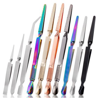 China Wholesale Professional Nail Pusher Stainless Steel Cuticle Art Tweezers Stainless Steel Multifunctional Tweezers for sale