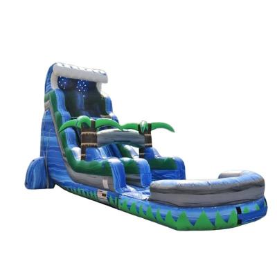 China 0.55mm PVC Tarpaulin Plato Palm Wave Inflatable Blue Wave Water Slide Tropical Pool Slide For Rent for sale