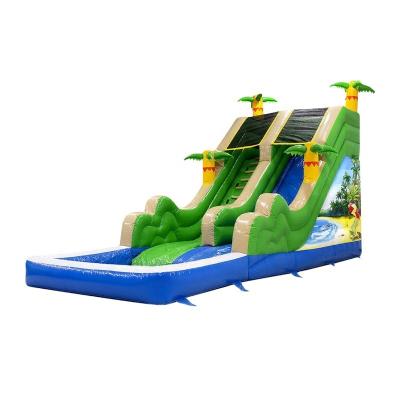 China 0.55mm Plato PVC Tarpaulin Inflatable Big Beach Slide 16ft Inflatable Water Slide With Pool for sale