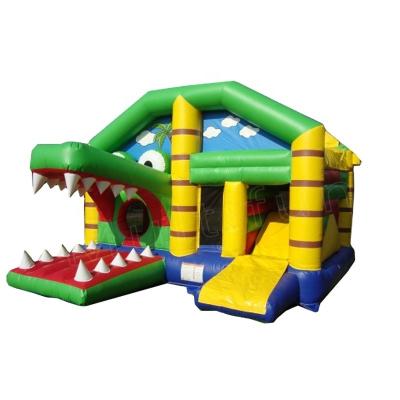 China Popular 0.55mm Plato PVC Tarpaulin Inflatable Crocodile Bouncer With Roof And Front Slide for sale