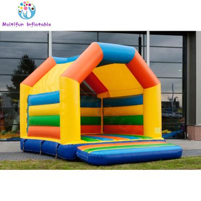 China 0.55mm PVC Tarpaulin Plato Colored Activity Castle Family Castle Bouncer Rainbow Standard Rainbow With Roof for sale