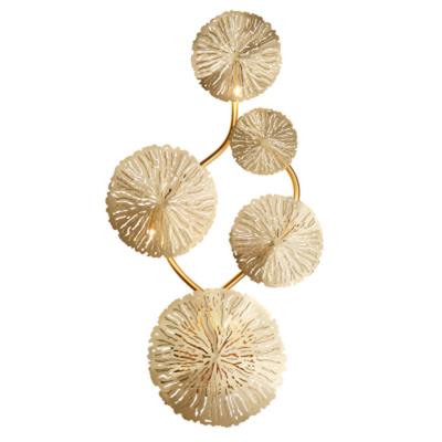 China Creative Lotus Leaf Art Stainless Indoor Wall Lamps Gold Contemporary Stylish Metal Lamp Fixtures Led Wall Light For Living Room for sale