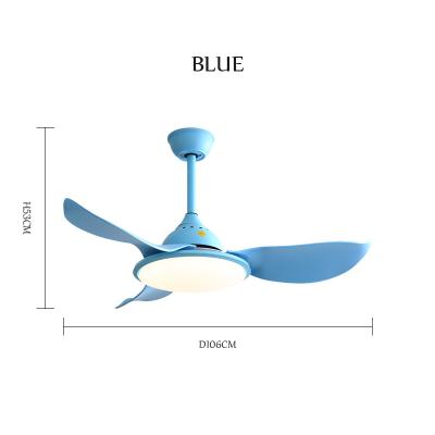 China High Quality Modern Nordic Simple Modern Iron Art Fan Blade White Cafe LED Ceiling Fan Blue Light for sale