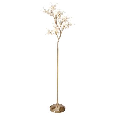 China Floor Lamp Modern Postmodern Gold Rod Tree Flowers Ceramic Decor Crystal Standing Lamp for sale