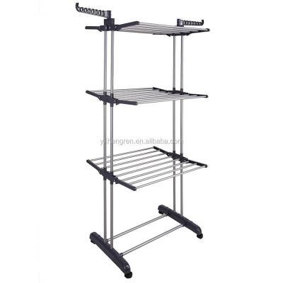 China Folding 3 Tier Folding Stainless Steel Clothing Garment Towel Dryer Rack for sale