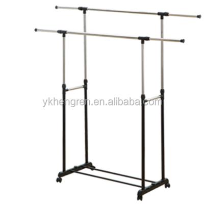 China Double Floor Adjustable Telescopic Rod Hanging Clothes Rack Indoor Drying Rack for sale