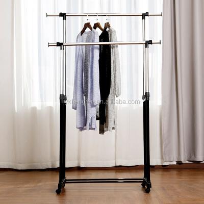 China Folding Clothes Drying Rack Standing Garment Rack Double Rod Rack Dying Dryer For Clothes With Double Rods for sale