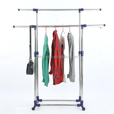 China Adjustable Double Rod Clothes Drying Rack Indoor Folding Rack Dryer Rack Garment Rack for sale