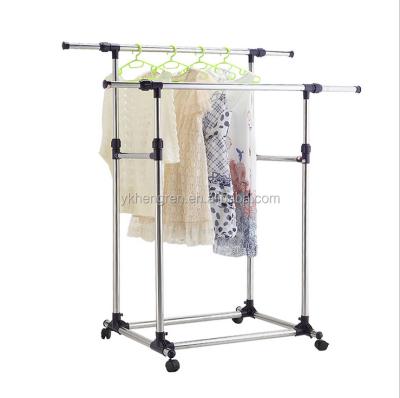 China Stainless Steel Adjustable Double Pole Clothes Rack Rack Hanger Rack for sale