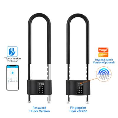 China TTlock / Tuya App Stainless Steel Bicycle Lock Fingeperprint U Lock -GL-P2 for sale