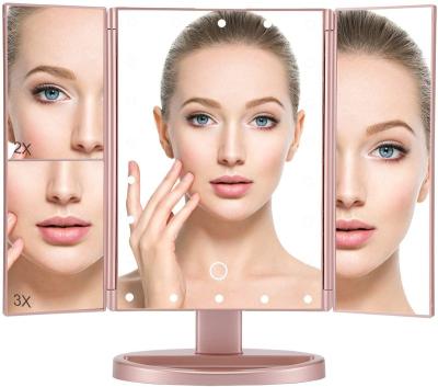 China Lighted Makeup Mirror Portable Vanity Mirror With Lights, Triple Mirror, Led Makeup Mirror With Magnification for sale