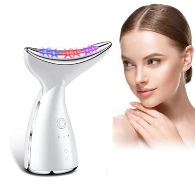 China 2021 Face Lift Face EMS Tighten Neck Lifting Dual 3 Colors LED Photon Therapy Anti Wrinkle Remover Chin Neck Massager for sale